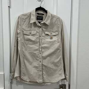Carhartt Women's Rugged Flex Relaxed Fit Khaki Twill Work Shirt Size L